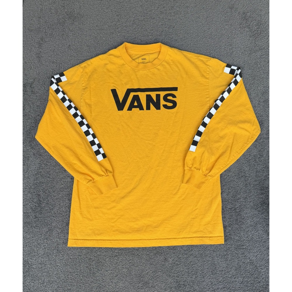 Vans Mens Mustard Yellow Checkerboard Long Sleeve Graphic T-Shirt Medium